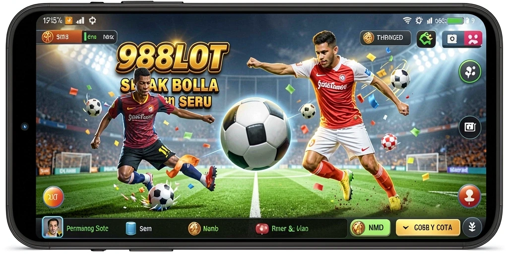 Tampilan gameplay 988SLOT yang menegangkan dengan tema sepak bola.