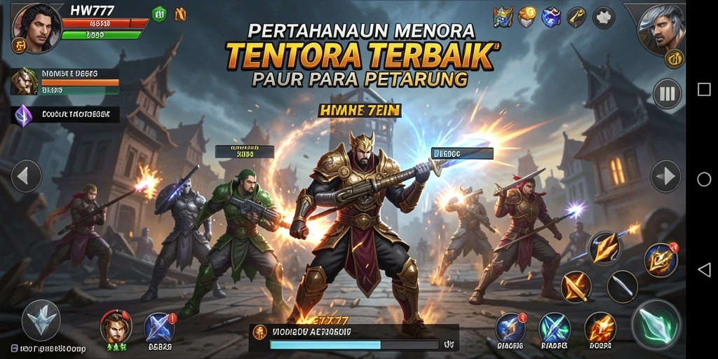 Gameplay seru dari HW777 dengan berbagai menara dan musuh.
