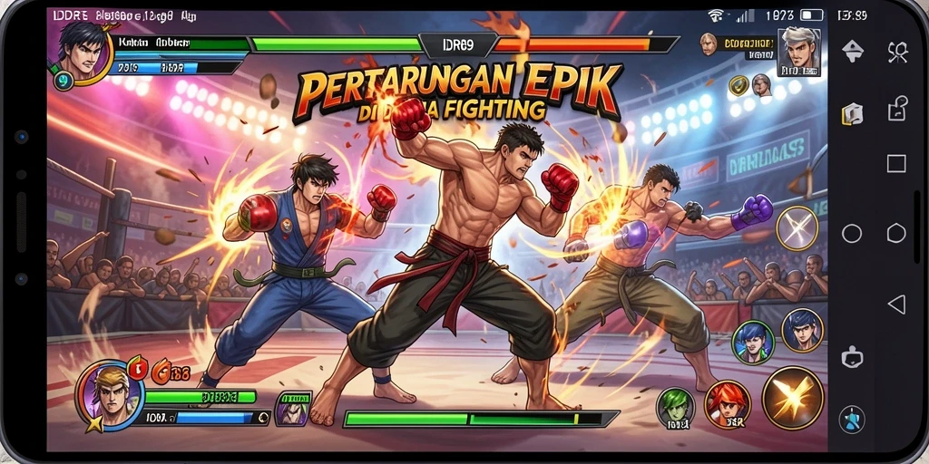 Screenshot menampilkan karakter beraksi dalam pertarungan ketat di IDR89.