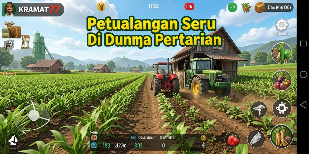 Screenshot gameplay KRAMAT77 yang menunjukkan aktivitas bertani yang seru.