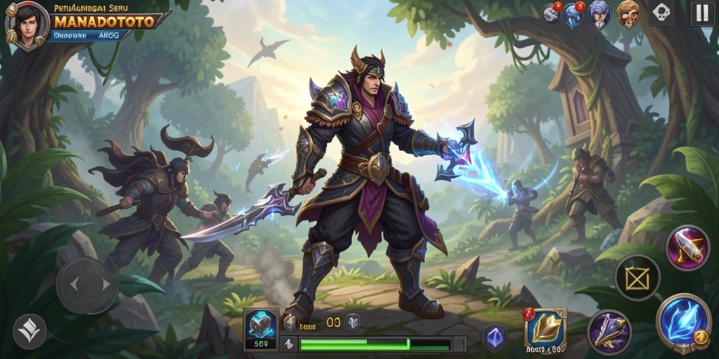 Tangkapan layar gameplay MANADOTOTO yang menampilkan pertarungan seru.