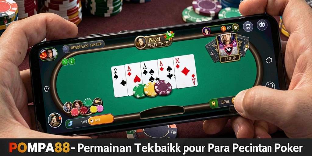 Screenshots menunjukkan gameplay poker yang seru di POMPA88.
