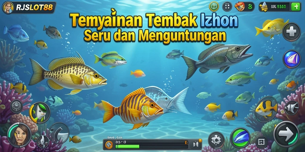 Tampilan gameplay RJSLOT88 dengan aksi menembak ikan.