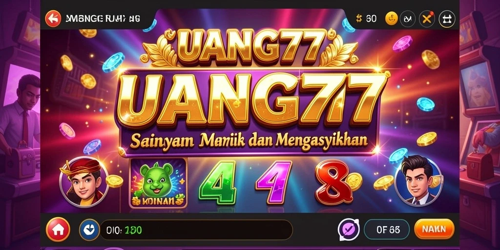Screenshot gameplay UANG77 menampilkan gulungan slot penuh warna dan efek menarik.