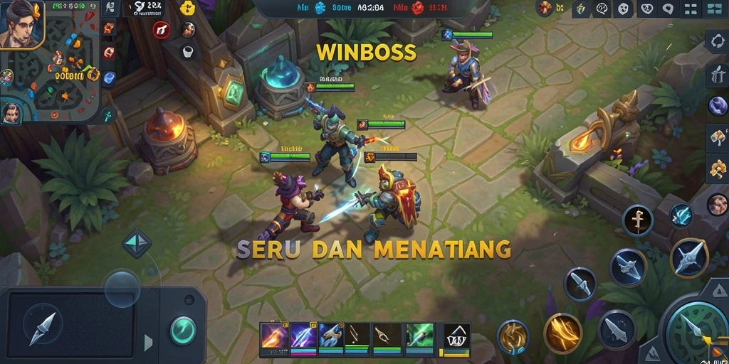 Screenshot gameplay WINBOSS yang menampilkan pertarungan strategis.